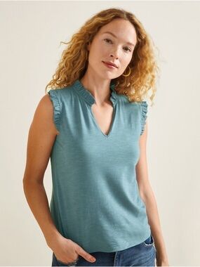 NEW Garnet Hill Organic-Cotton & TENCEL Ruffle-Trim Knit Tank Size Medium